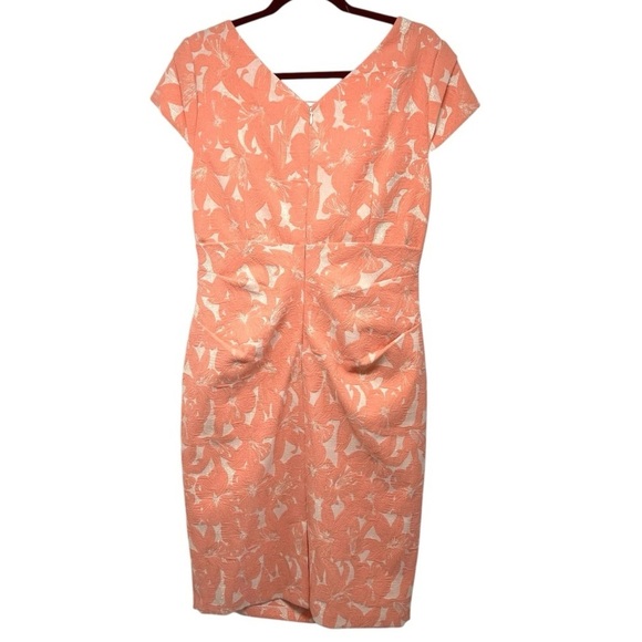 Adrianna Papell Peach Stretch Metallic Jacquard Hibiscus Plus Dress Women’s 14 - Picture 6 of 11